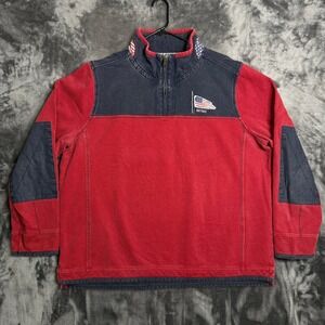 Fat Face The Airlie Mens XXL Quarter Zip Sweatshirt Red Navy Blue American Flag